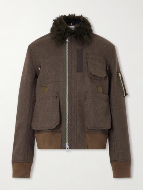 sacai Melton Plush-Trimmed Wool Blouson Jacket