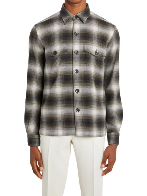 Ombré Plaid Cotton Shirt Jacket