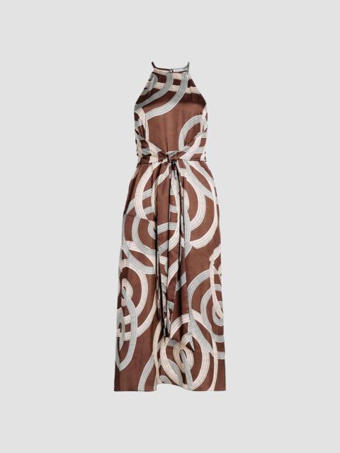 MISA Women's Lisa Printed Tie-Waist Halter Midi-Dress - Chocolate Halo