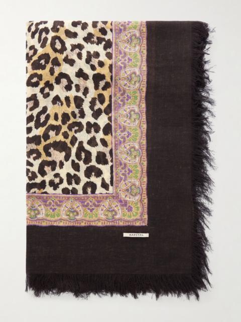 Kapital Fringed Printed Gauze Scarf Brown