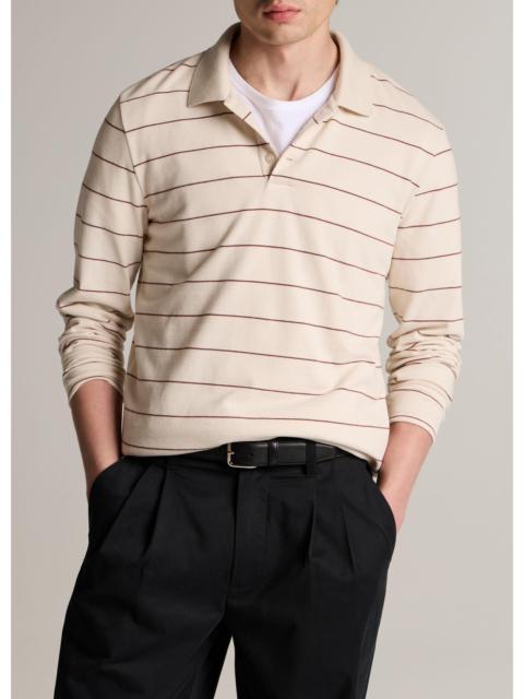 Vince Striped Cotton-Blend Long-Sleeve Polo Shirt