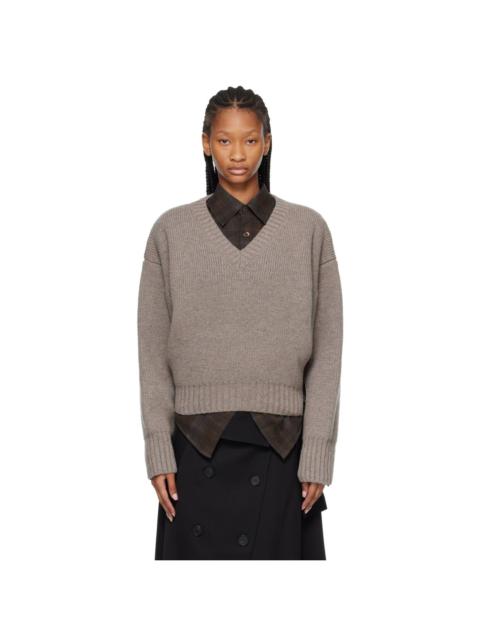 RÓHE Taupe Sculptural Compact V-neck Sweater