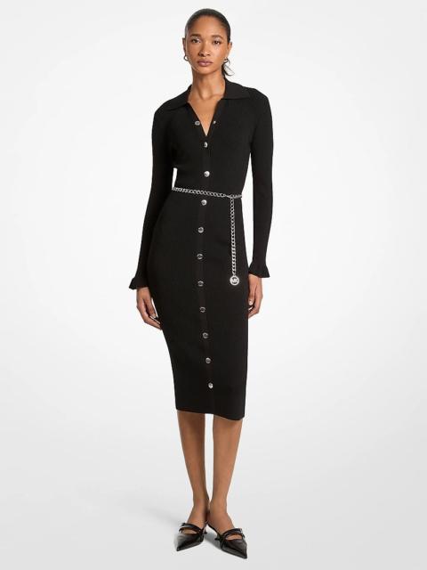 MICHAEL KORS Stretch Knit Belted Midi Dress