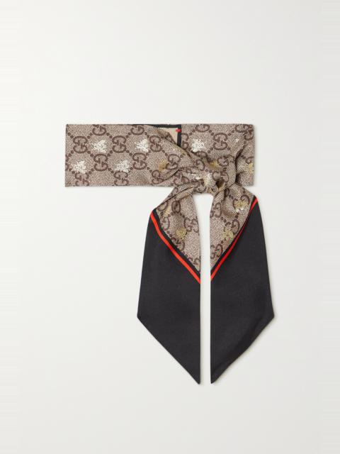 Metallic printed silk-twill scarf