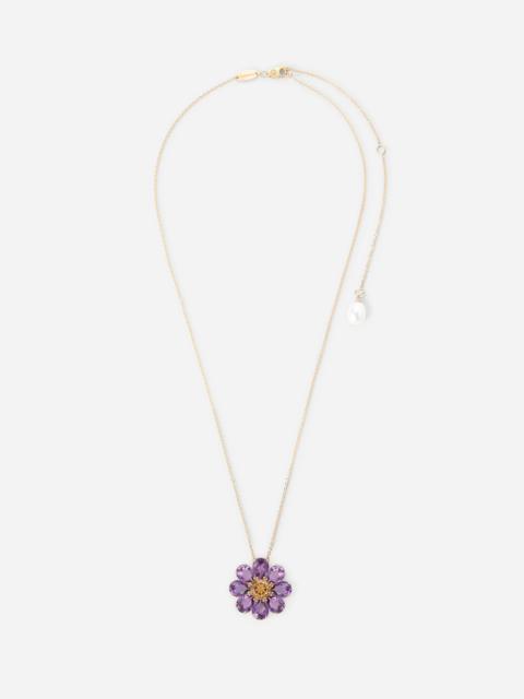 Dolce & Gabbana Spring necklace in yellow 18kt gold with amethyst floral motif