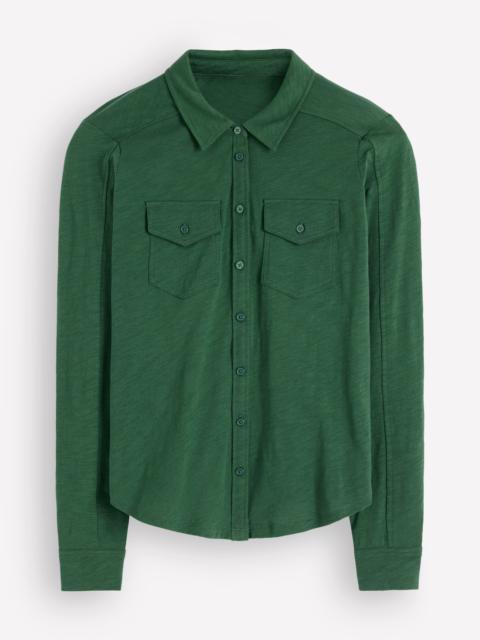 BODEN Seam Detail Jersey Shirt-Hunter Green