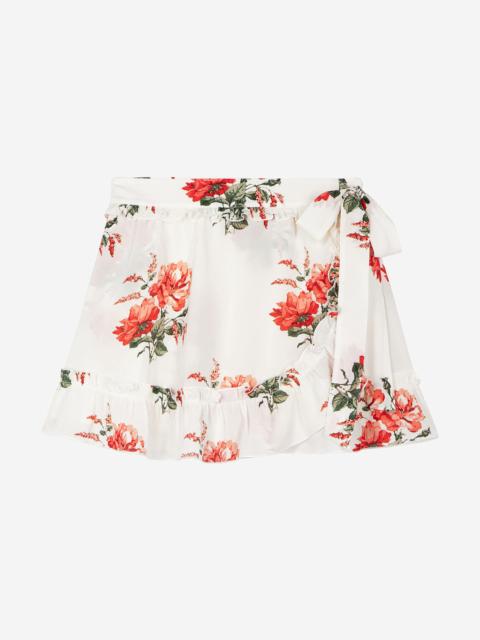 The Kooples SHORT WHITE FLORAL PRINT WRAP SKIRT