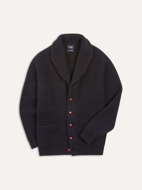 Drake's Navy Lambswool Shawl Collar Cardigan