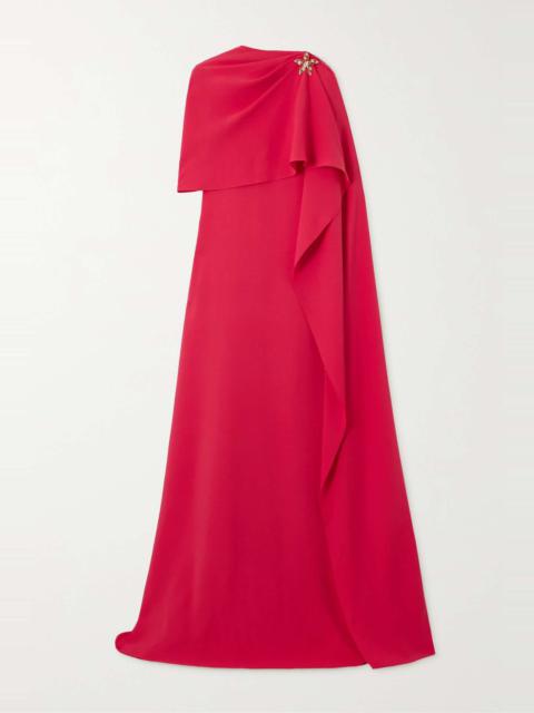 Embellished cape-effect silk-blend crepe gown