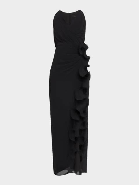 BADGLEY MISCHKA Ruffle-Trim Georgette Column Gown