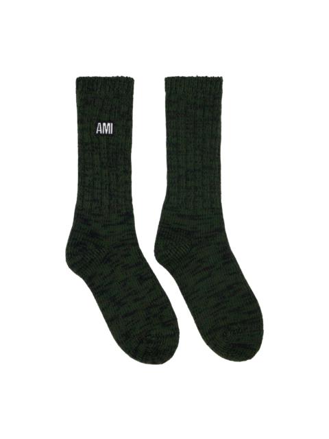 AMI Paris Green Marled Socks