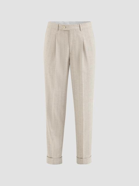 Brunello Cucinelli Men's Striped Cashmere and Silk Diagonal Flannel Trousers - Beige
