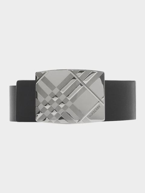 Burberry Men's Check-Engraved Buckle Reversible Leather Belt