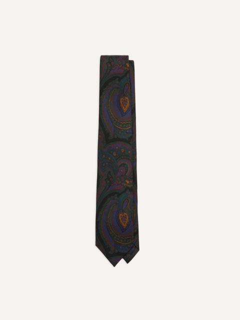 Drake's Black Paisley Print Madder Silk Self-Tipped Tie