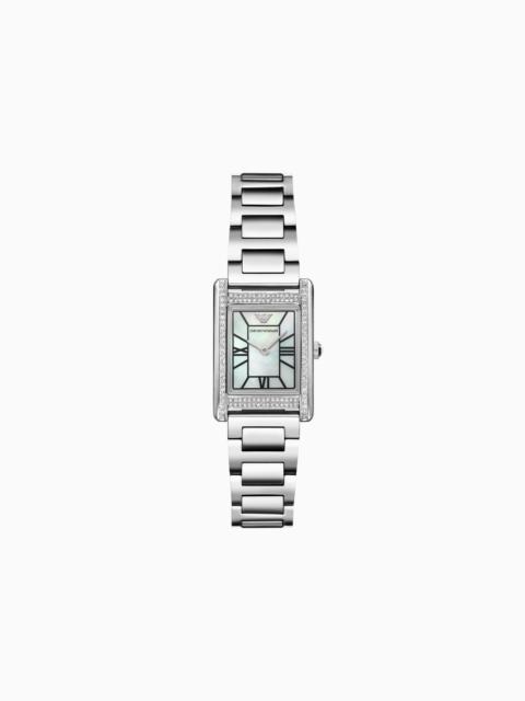 EMPORIO ARMANI TWO-HAND STAINLESS STEEL WATCH