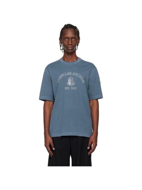 Moncler Blue Logo Print Cotton T-shirt