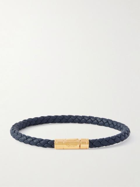 TOM FORD Gold-Tone and Woven Leather Bracelet Midnight blue