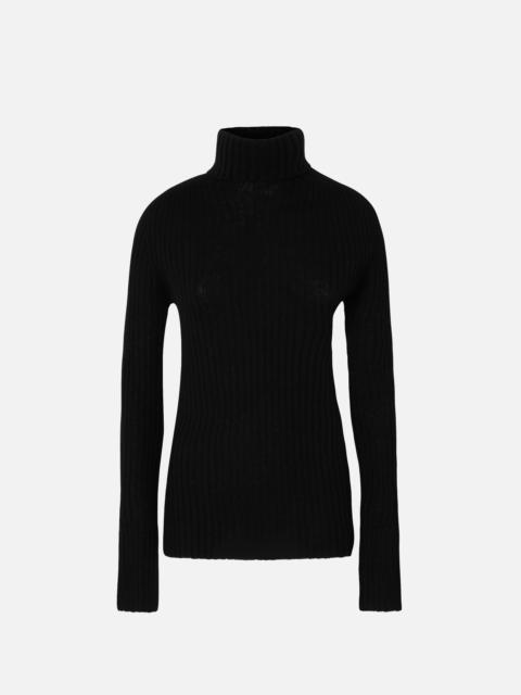PINKO HIGH-NECK RIBBED CASHMERE-BLEND SWEATER WITH LUREX CUFFS