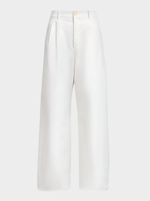 Jil Sander Pleated Cotton Wide-Leg Trousers