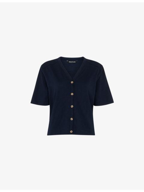 WHISTLES Ella V-Neck Button-Through Cotton-Jersey T-Shirt