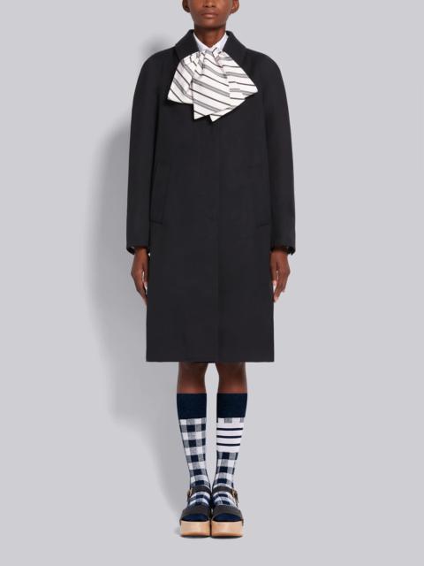 Thom Browne Navy Waterproof Cotton Twill Unconstructed Box Pleat Raglan Bal Collar Overcoat