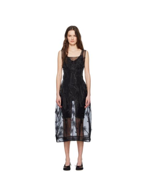 Simone Rocha Black Sculpted Carnation Organza Midi Dress