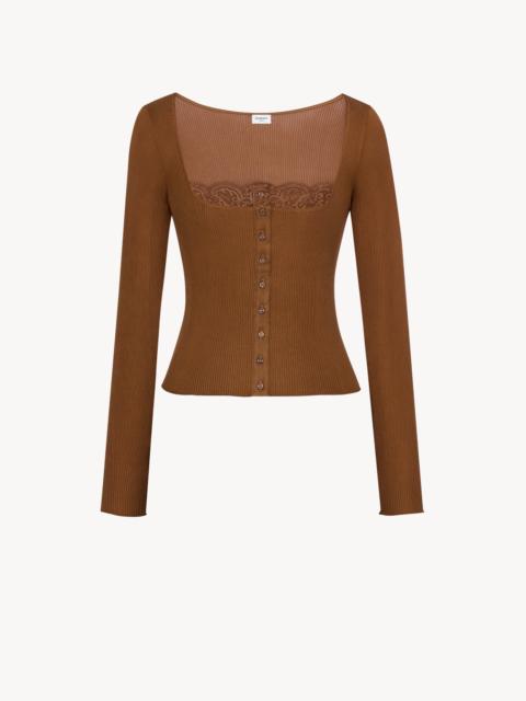 SAINT LAURENT LACED SQUARE-NECK TOP IN RIBBED SILK JERSEY
