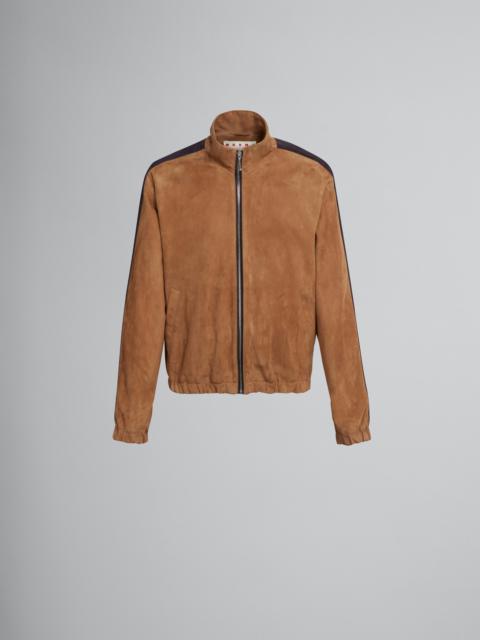 Marni BROWN SUEDE BOMBER JACKET WITH NAPPA BANDS