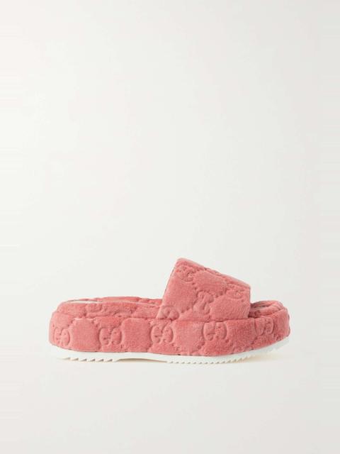 GUCCI Angelina logo-jacquard cotton-terry platform slides