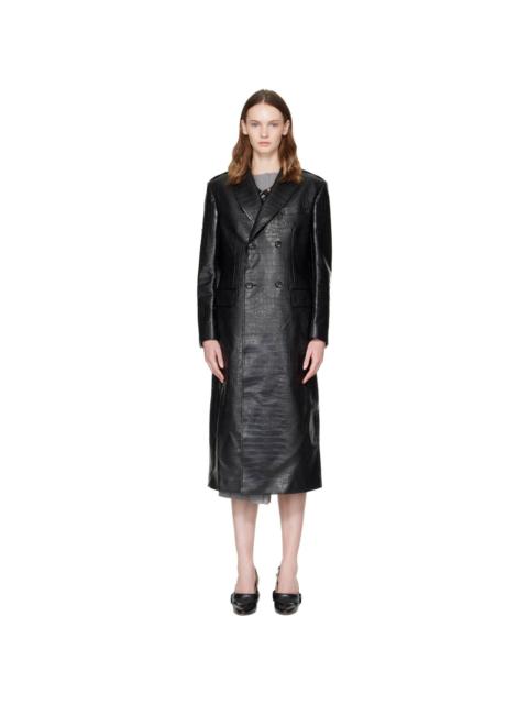 Junya Watanabe Black Croc-Embossed Faux-Leather Coat