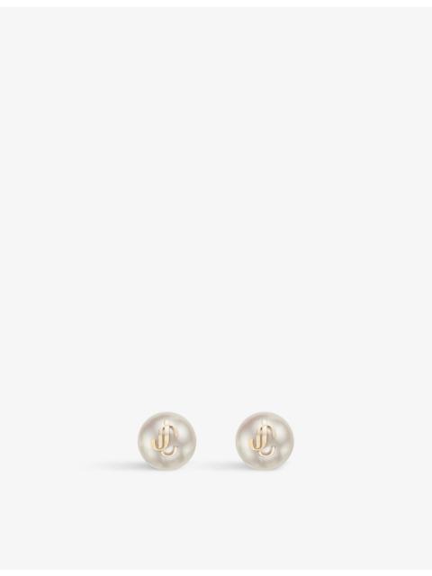 JIMMY CHOO JC logo-embellished gold-toned brass and pearl stud earrings