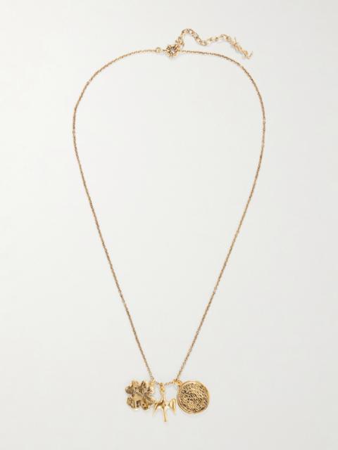 SAINT LAURENT Charm Pendant Gold-tone Necklace