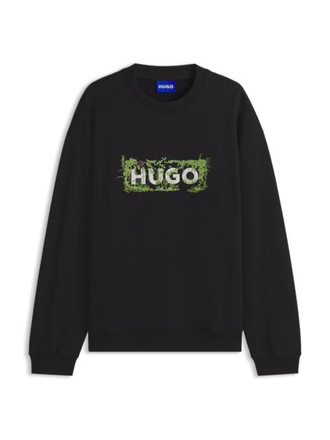 HUGO COTTON-TERRY SWEATSHIRT WITH LOGO PRINT AND EMBROIDERY