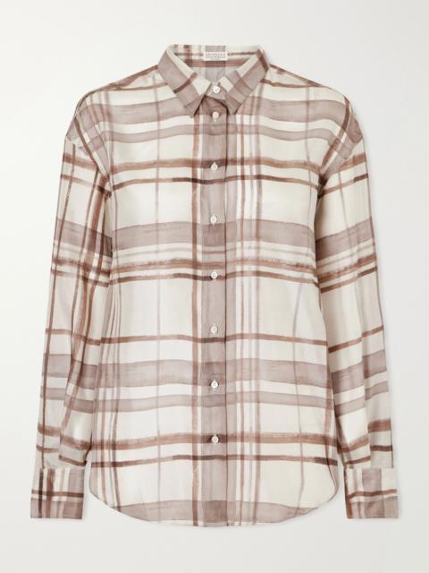 Brunello Cucinelli Checked silk-satin shirt Brown