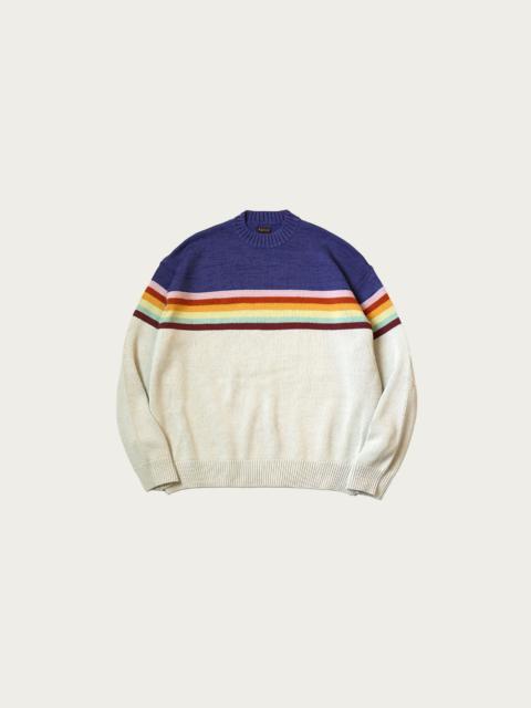 Kapital 5G Cotton Knit 2-TONES PECKISH RAIBOW Crew Sweater - Aubergine