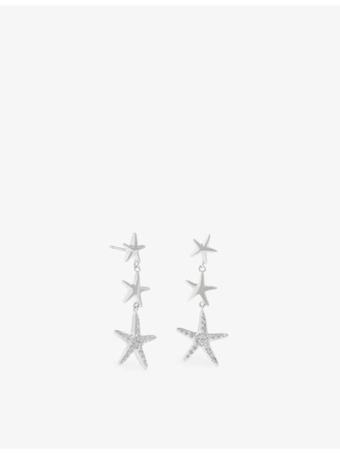 ASTRID & MIYU Starfish Rhodium-Plated Brass and Cubic Zirconia Drop Stud Earrings