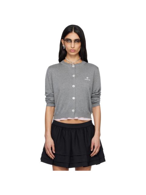 SHUSHU/TONG Gray Logo-Stitch Knit Cardigan