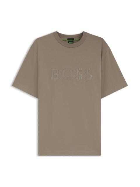 BOSS TONAL FLOCKED-LOGO T-SHIRT IN STRETCH COTTON