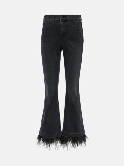 VERONICA BEARD Carson high-rise feather-trimmed flared jeans