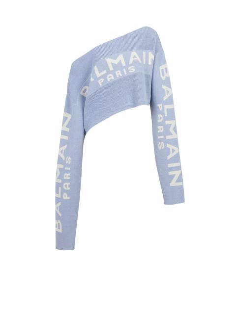 Balmain Cropped knit sweater with graffiti Balmain logo print