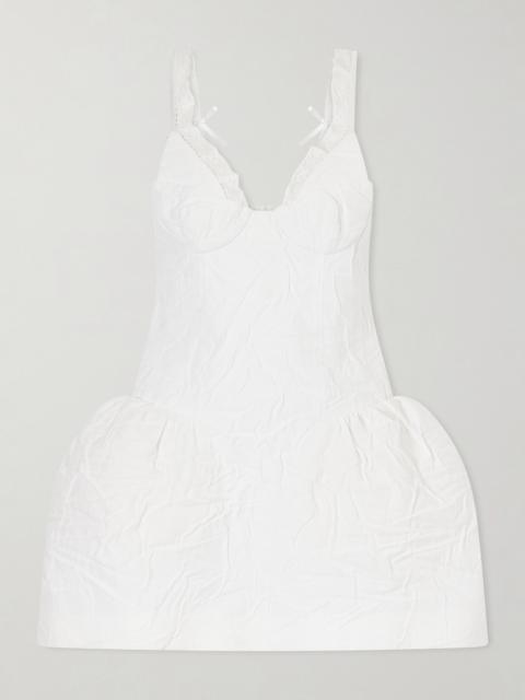 SHUSHU/TONG Lace-trimmed Crinkled Cotton-blend Bustier Mini Dress