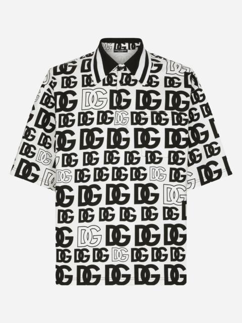 Cotton piqué polo-shirt with all-over DG logo print