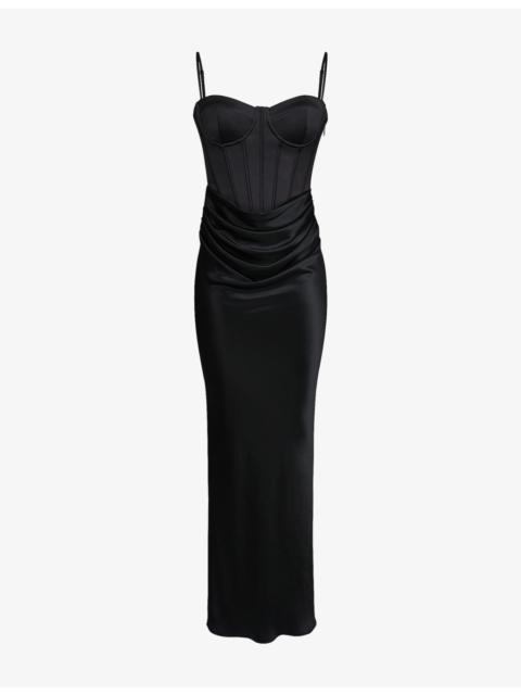 House of CB Valentina Draped Corset Satin Maxi Dress