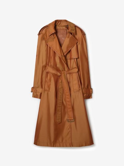 Burberry Long Nylon Blend Hooded Trench Coat