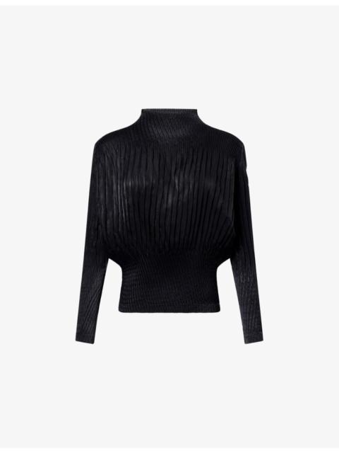 ISSEY MIYAKE Suede Like Puff Pleats Long-Sleeves Knitted Top