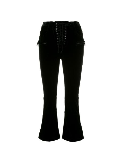 Unravel velvet cropped lace-up trousers