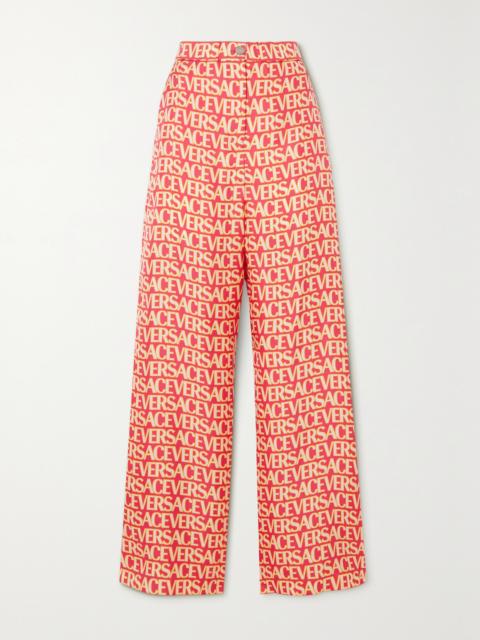 VERSACE Printed Silk-twill Wide-leg Pants