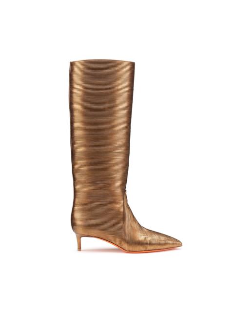 Santoni Women's bronze leather mid-heel Meraviglia Collection boot