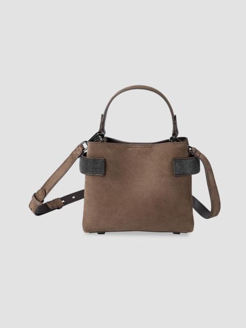 Brunello Cucinelli Women's Essence Small Top Handle Bag in Suede with Precious Bands - Brown