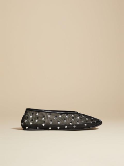 KHAITE The Marcy Flat in Black Mesh with Crystals